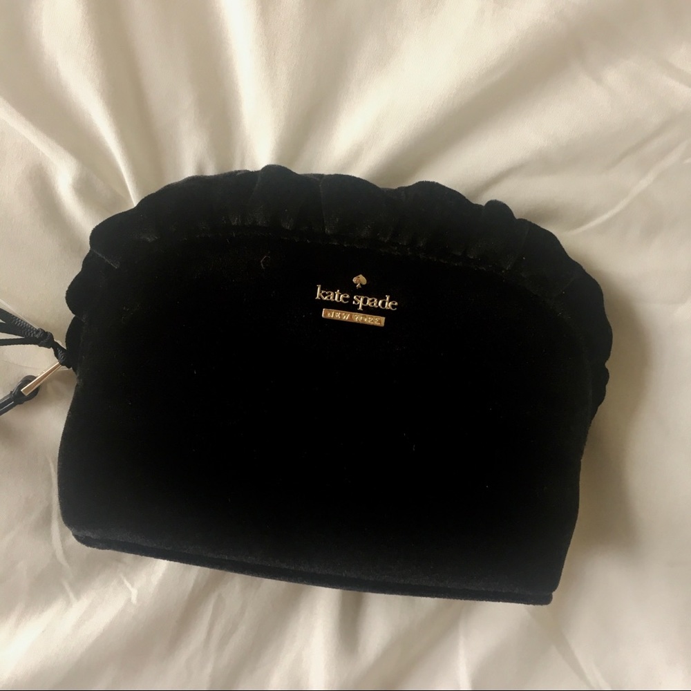 Kate Spade NY Black Velvet Ruffle Travel Bag/Pouch